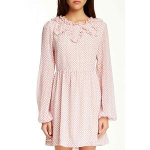 Free People Mini Dress Tea Combo Pink Floral Ruffle Boho Fairy Whimsical  Size 4